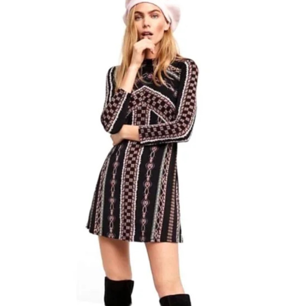 Nwt Free People Chic Black Patterned Dress
